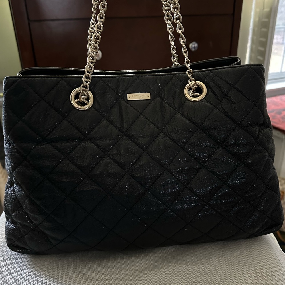 Kate Spade Black leather Quilted Maryanne Shoulder Bag with Chain Strap